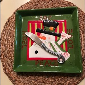 ⛄️⛄️Serving platter with swirl spreader☃️☃️ Ceramic w/ aluminum spreader ☃️